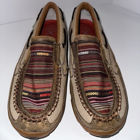 Twisted X Slip-on Driving Moc 9 Tweed Serape Print Leather Comfortable Casual - Picture 4 of 8